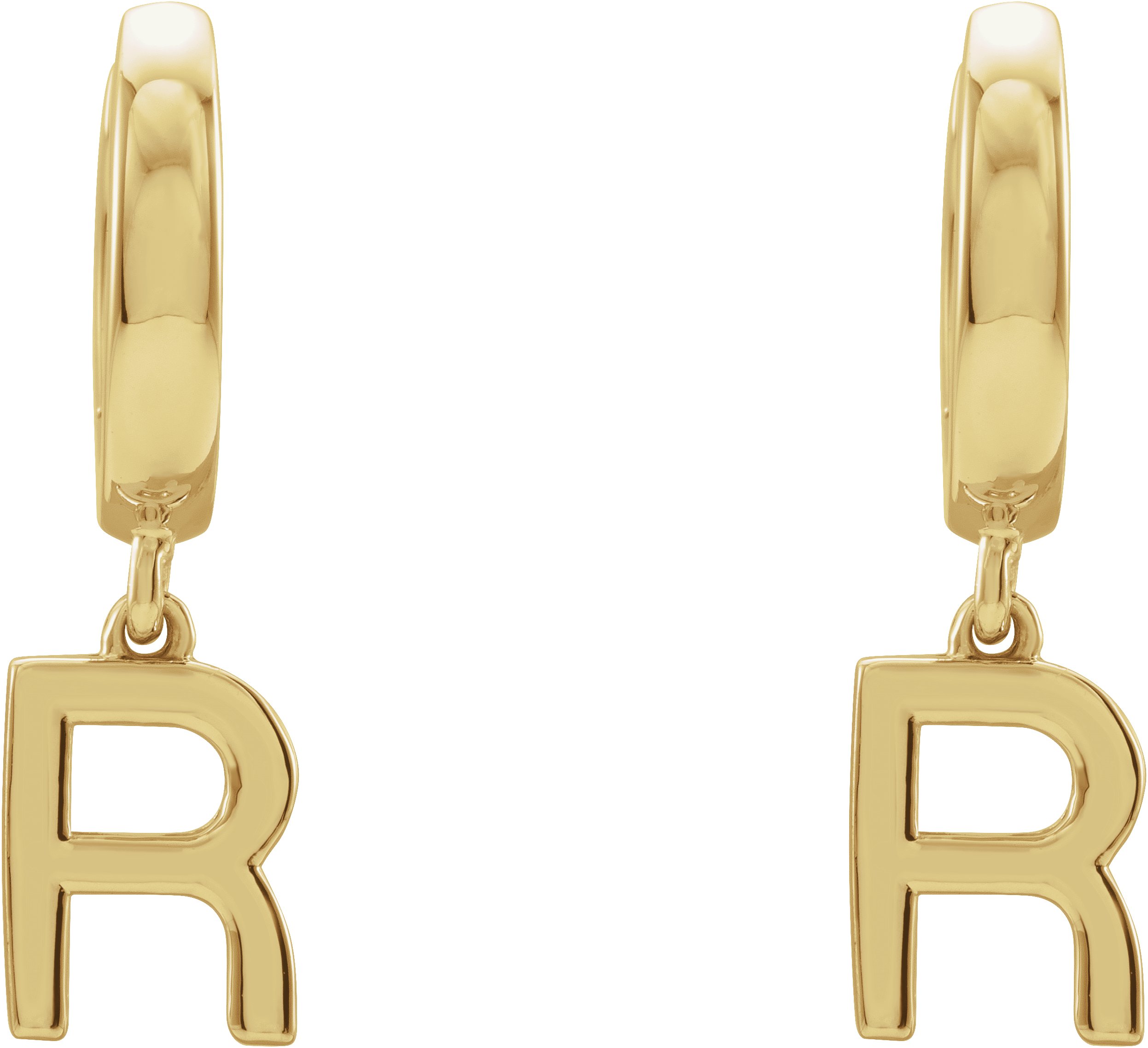 14K Yellow Initial R Hinged Huggie Earring