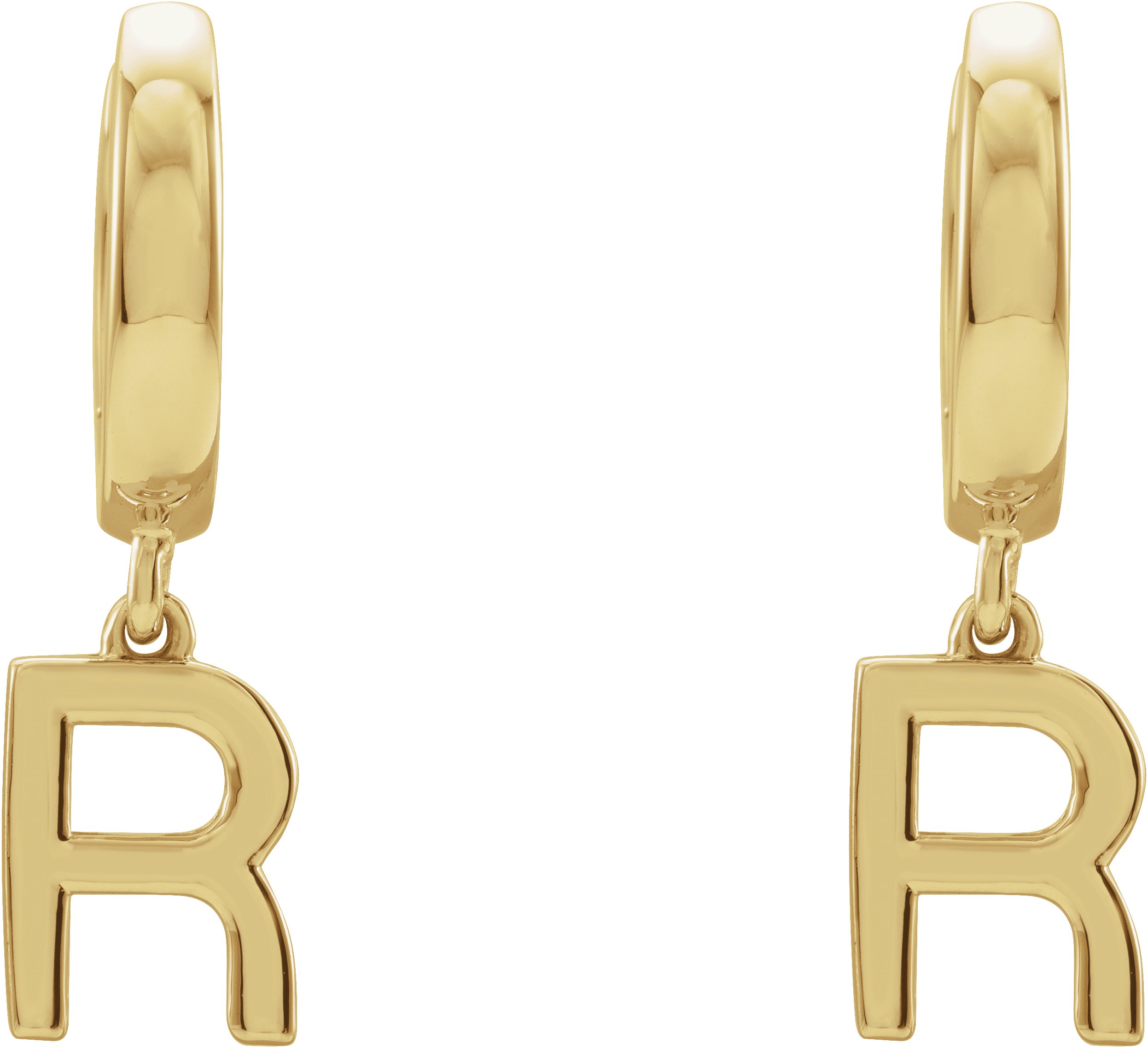 14K Yellow Initial R Hinged Huggie Earring