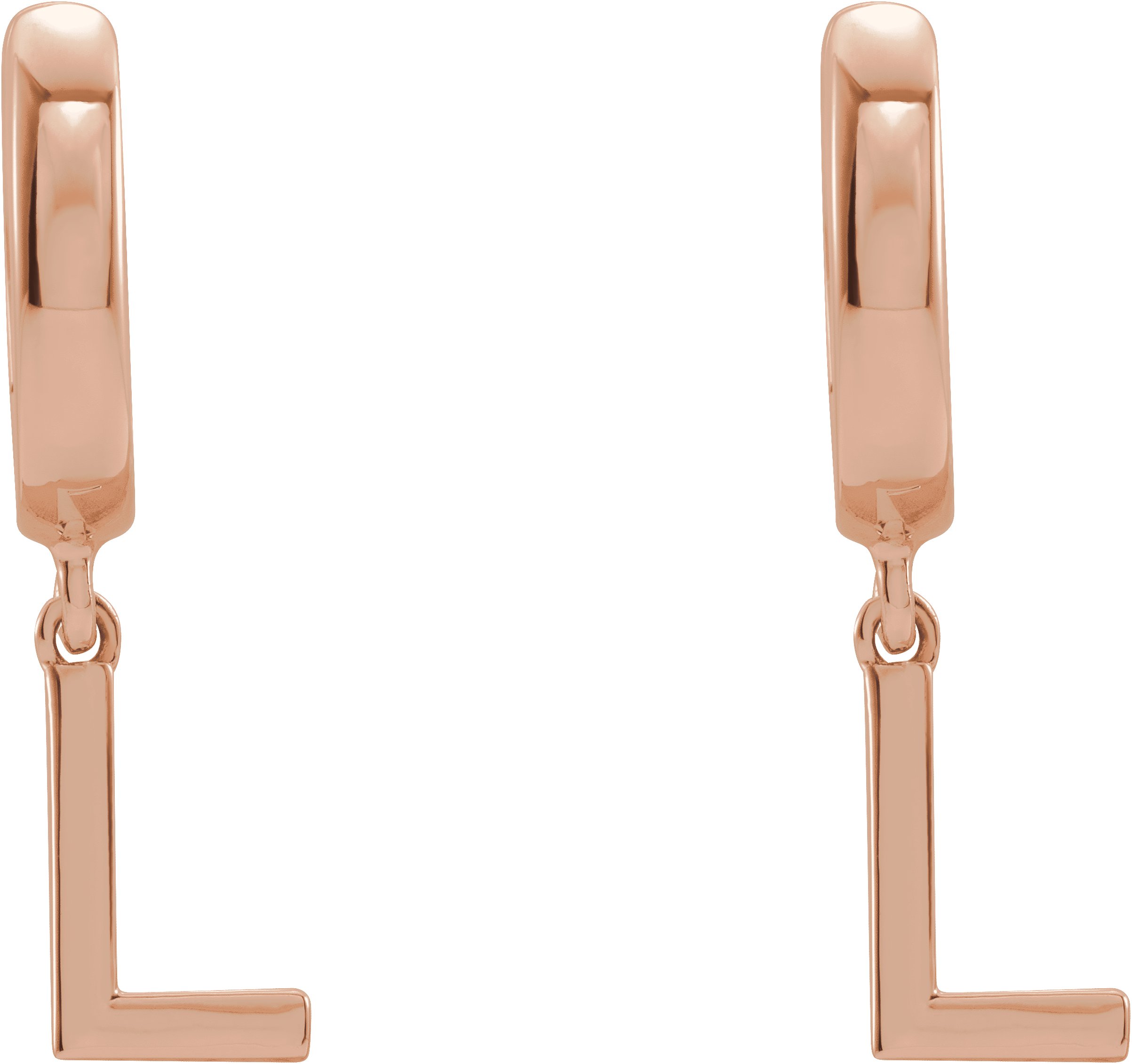 14K Rose Initial L Hinged Huggie Earring