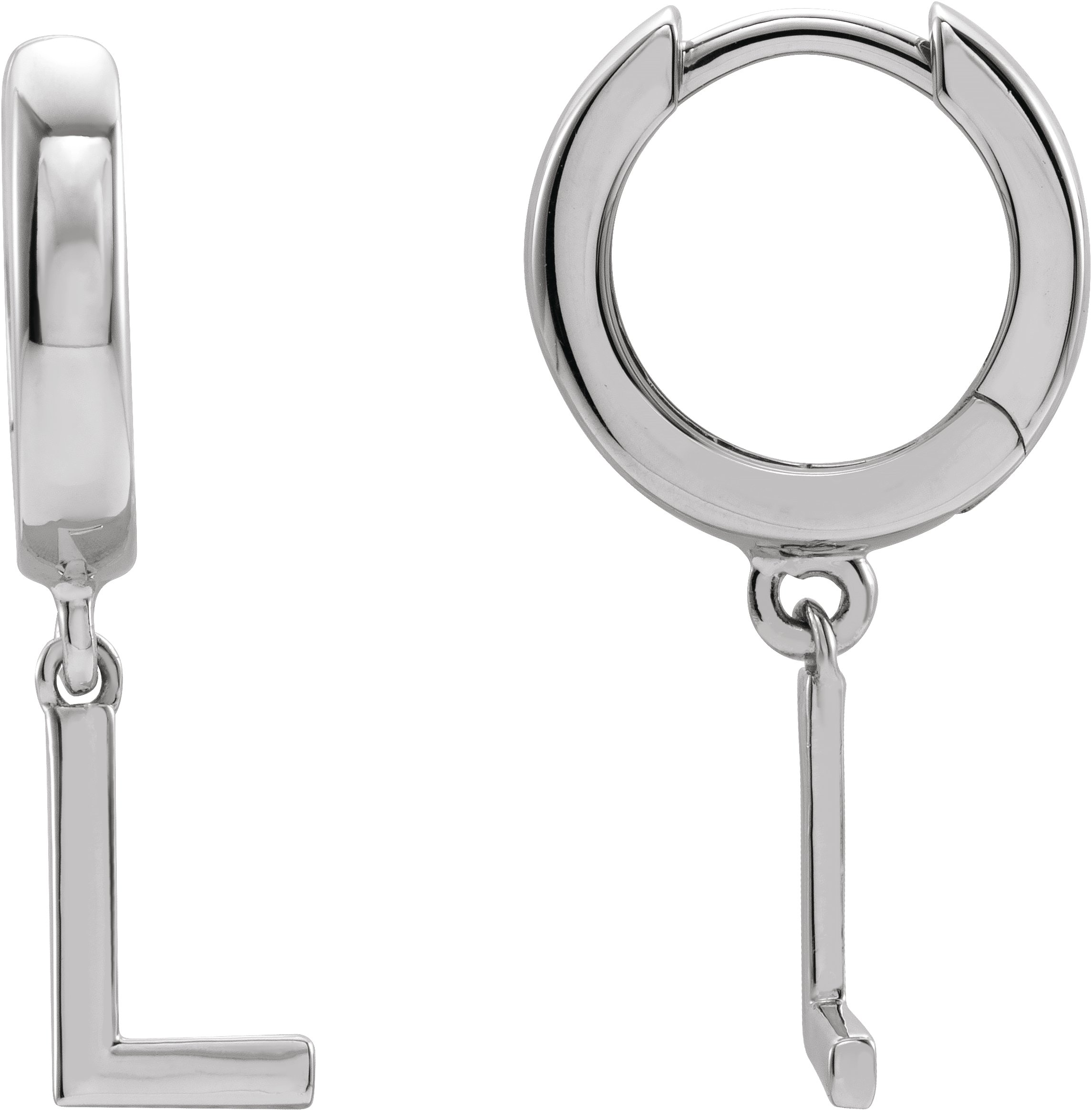 14K White Initial L Hinged Huggie Earring