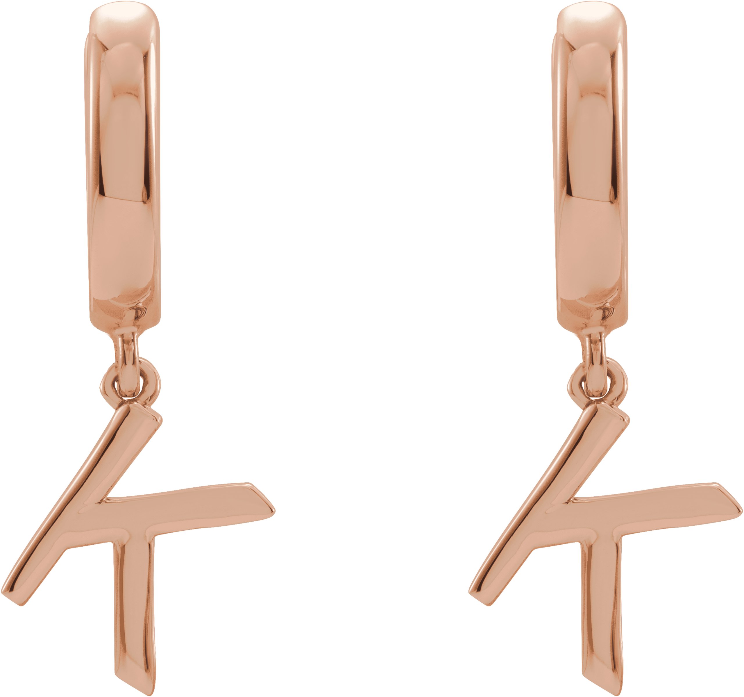 14K Rose Initial K Hinged Huggie Earring