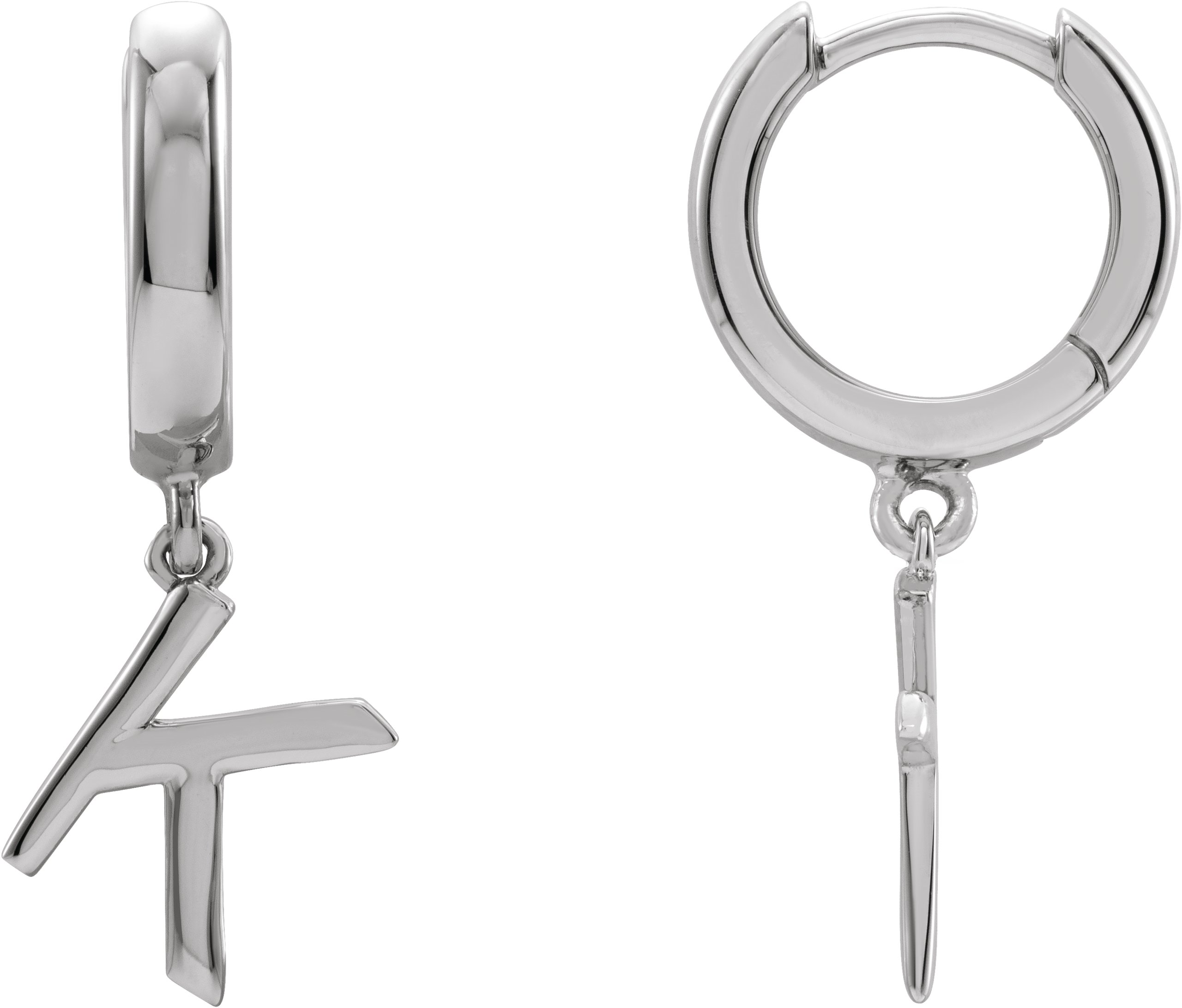 14K White Initial K Hinged Huggie Earring