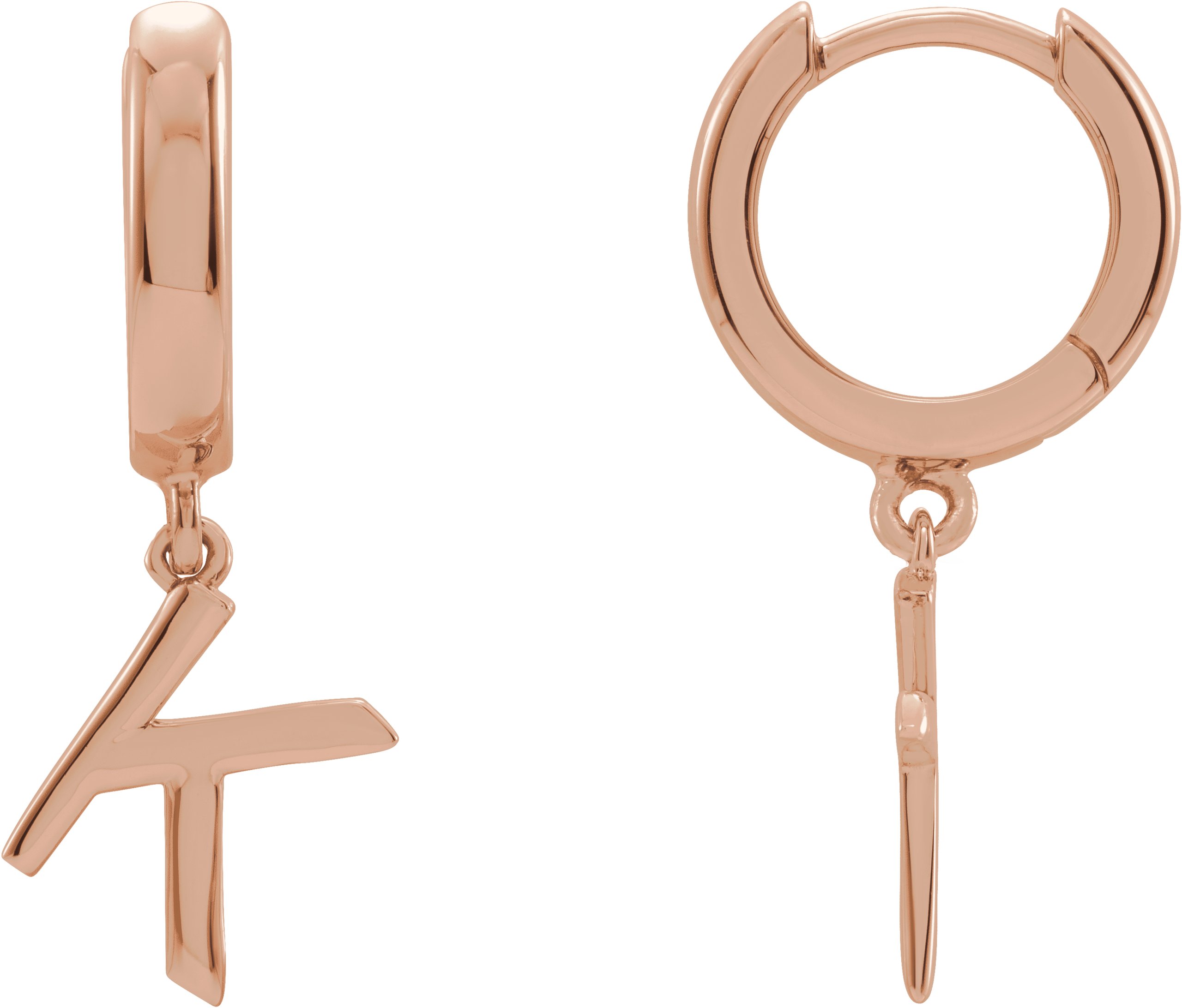 14K Rose Initial K Hinged Huggie Earring