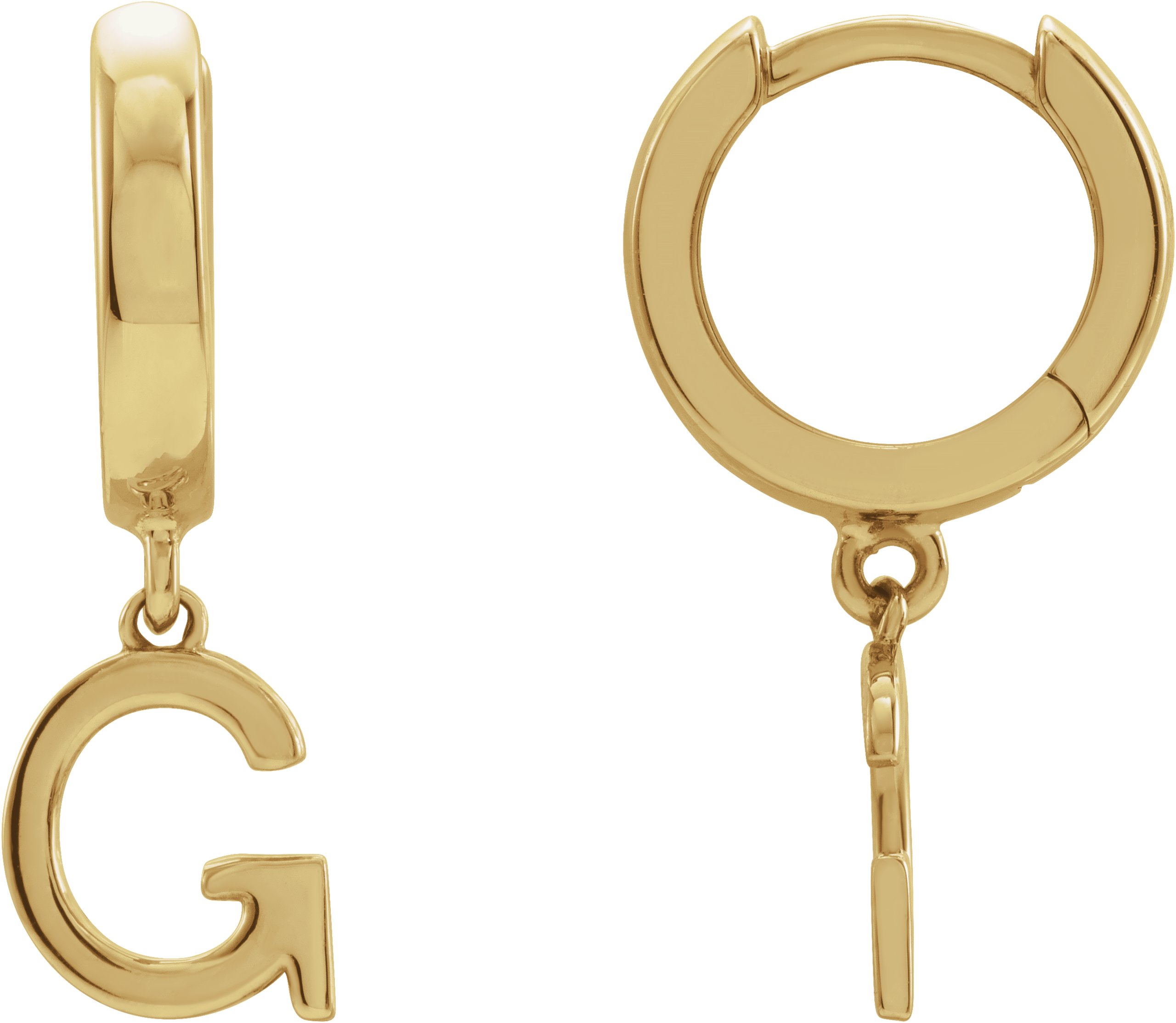 14K Yellow Initial G Hinged Huggie Earring