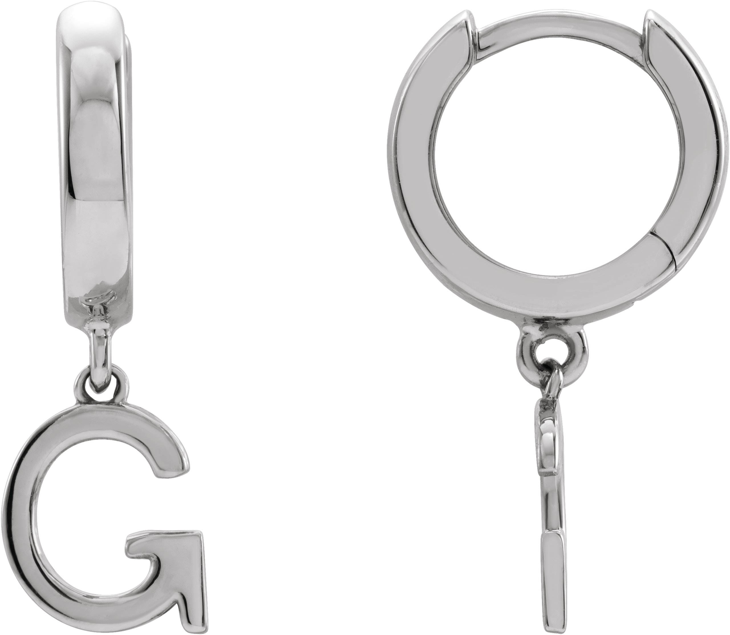 14K White Initial G Hinged Huggie Earring