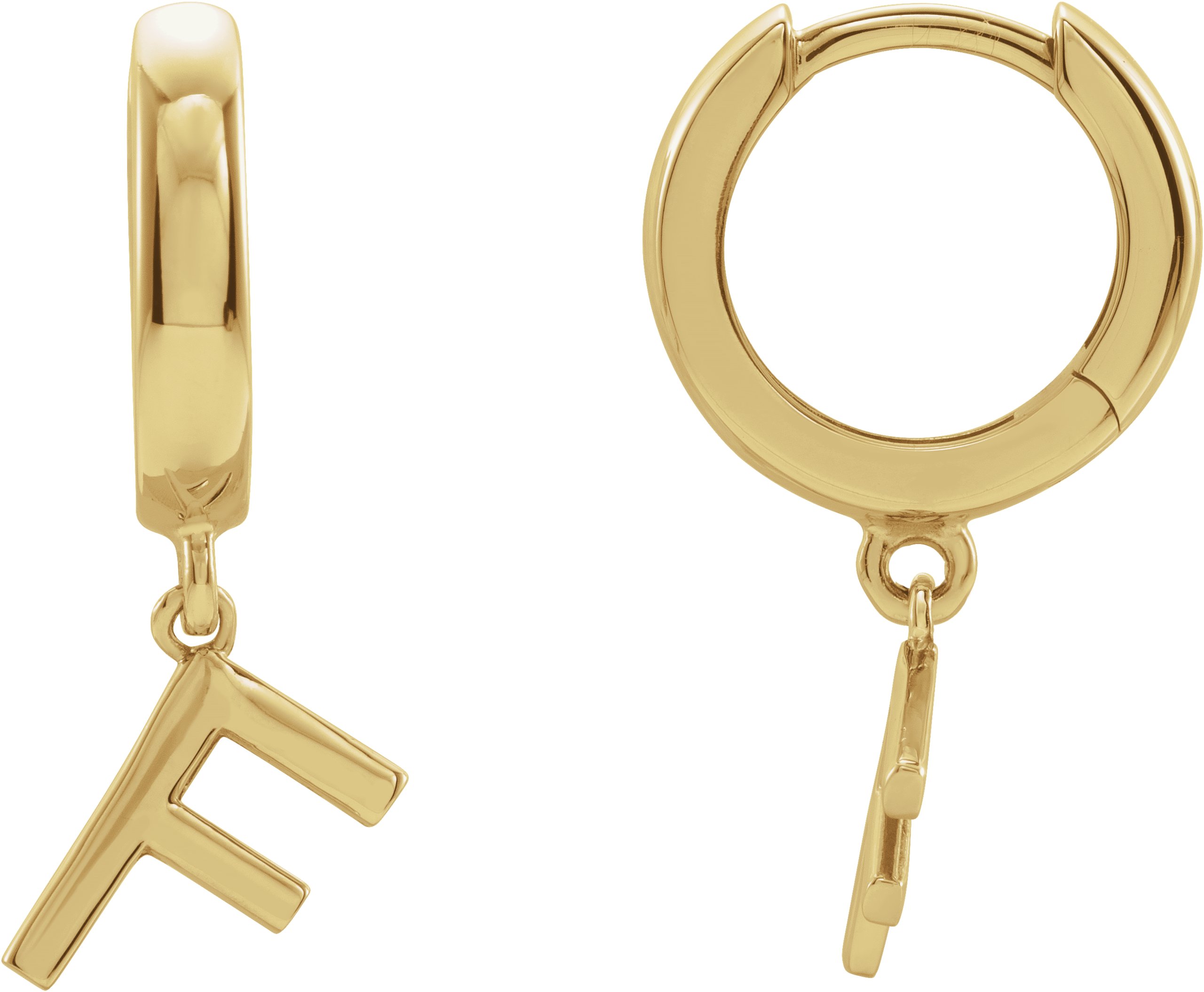 14K Yellow Initial F Hinged Huggie Earring