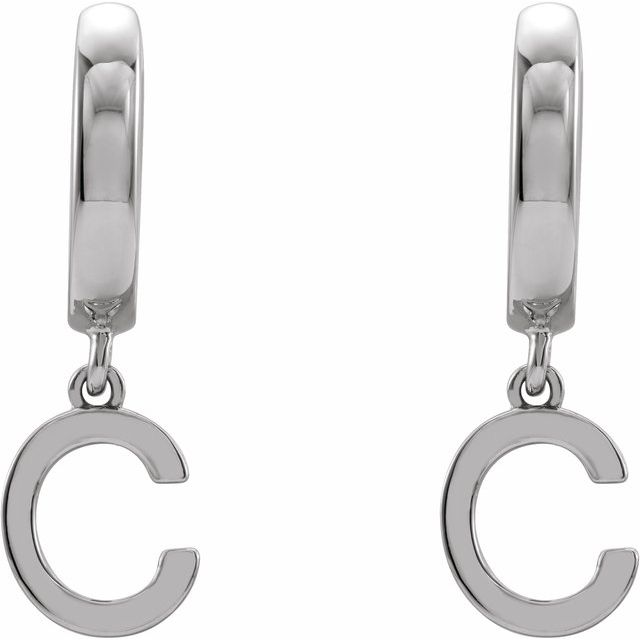 Sterling Silver Initial C Hinged Huggie Earring