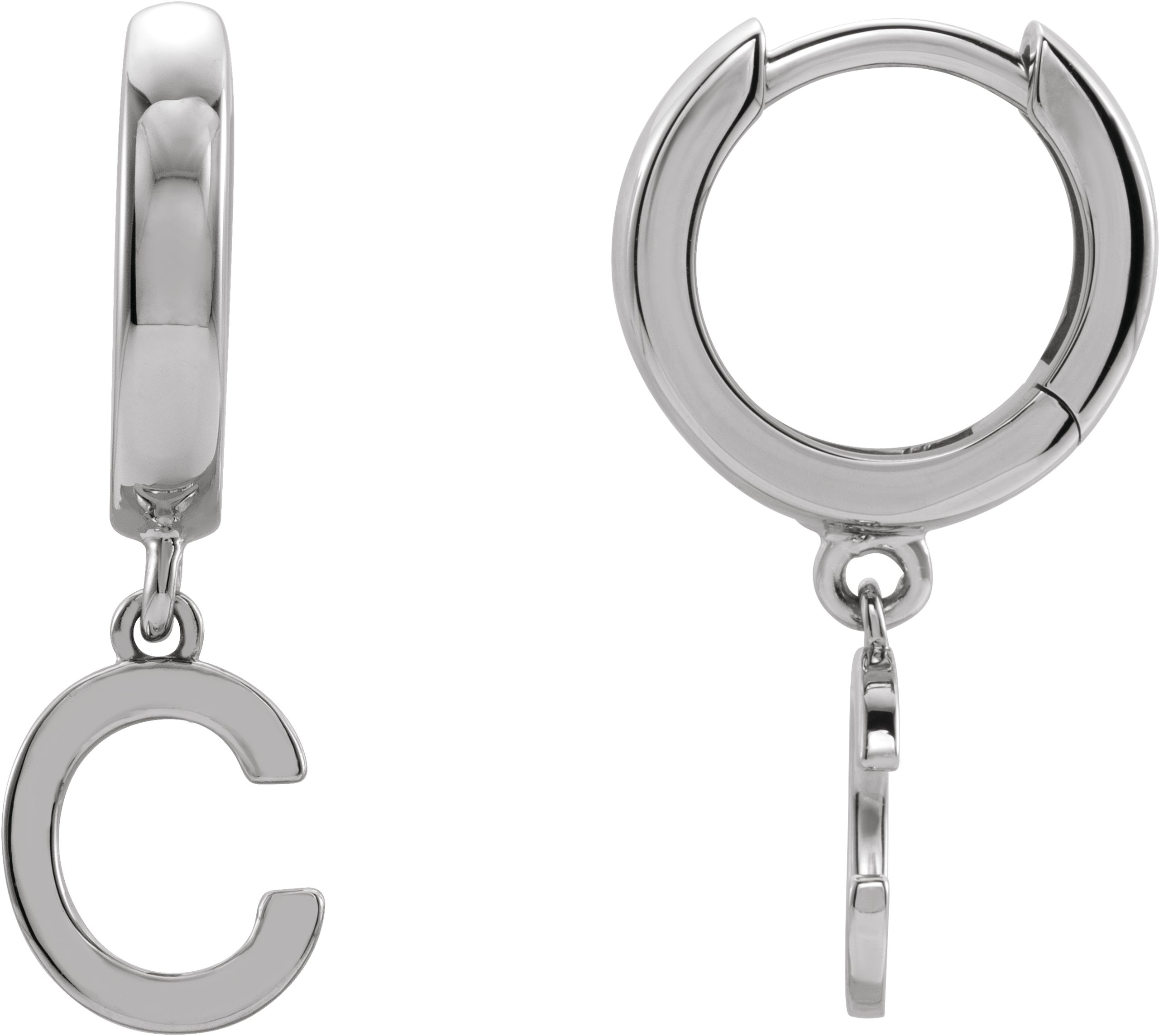 14K White Initial C Hinged Huggie Earring