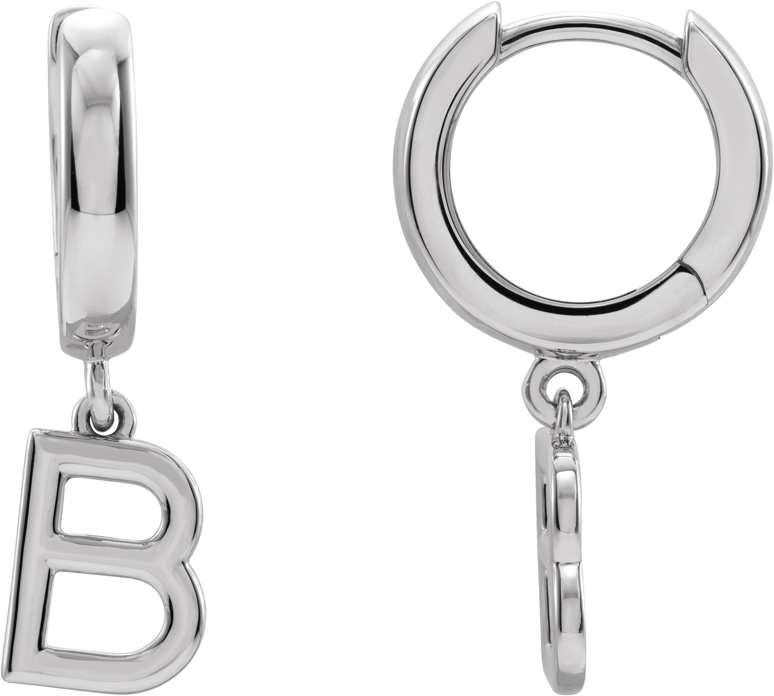 14K White Initial B Hinged Huggie Earring