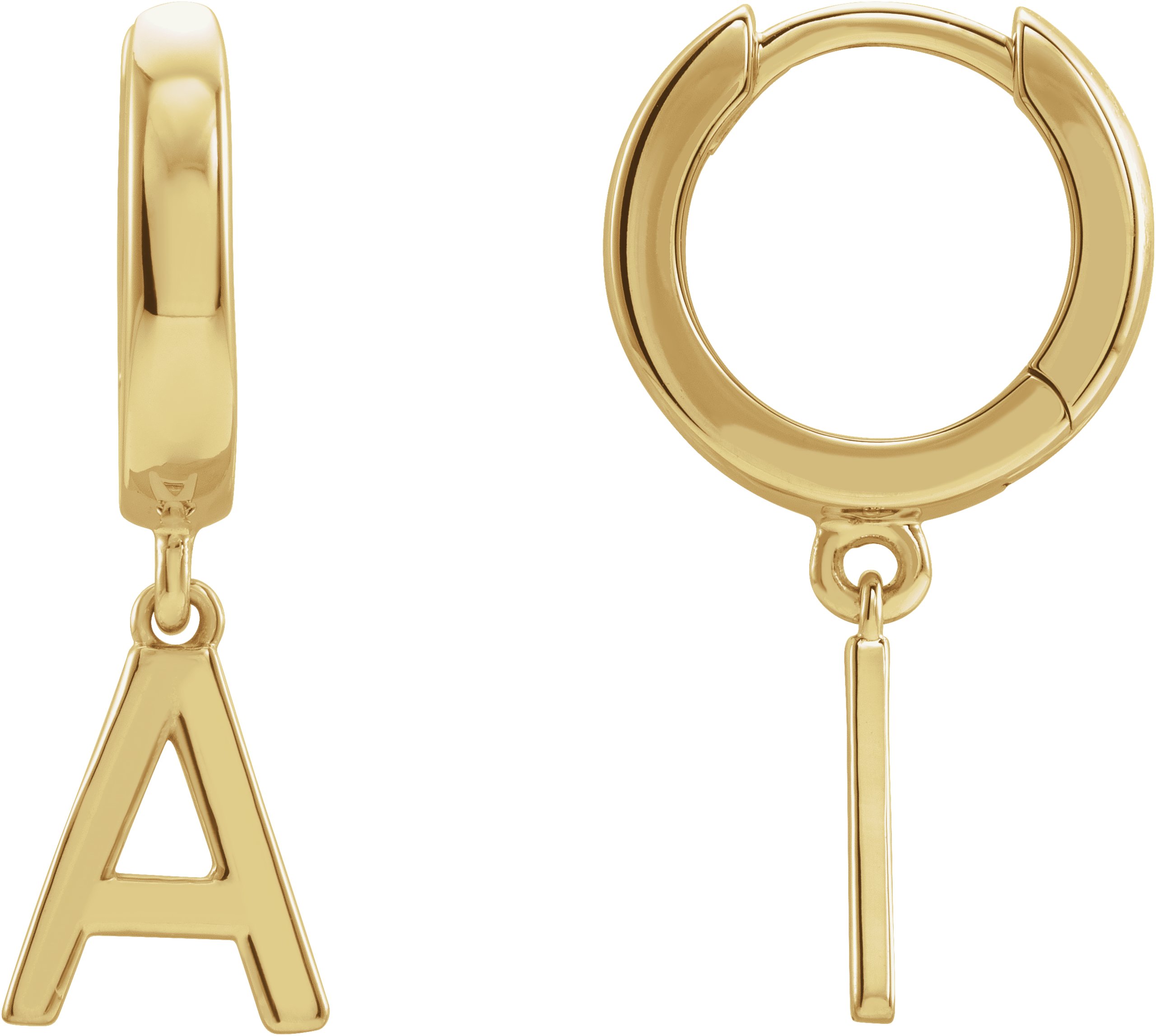 14K Yellow Initial A Hinged Huggie Earring