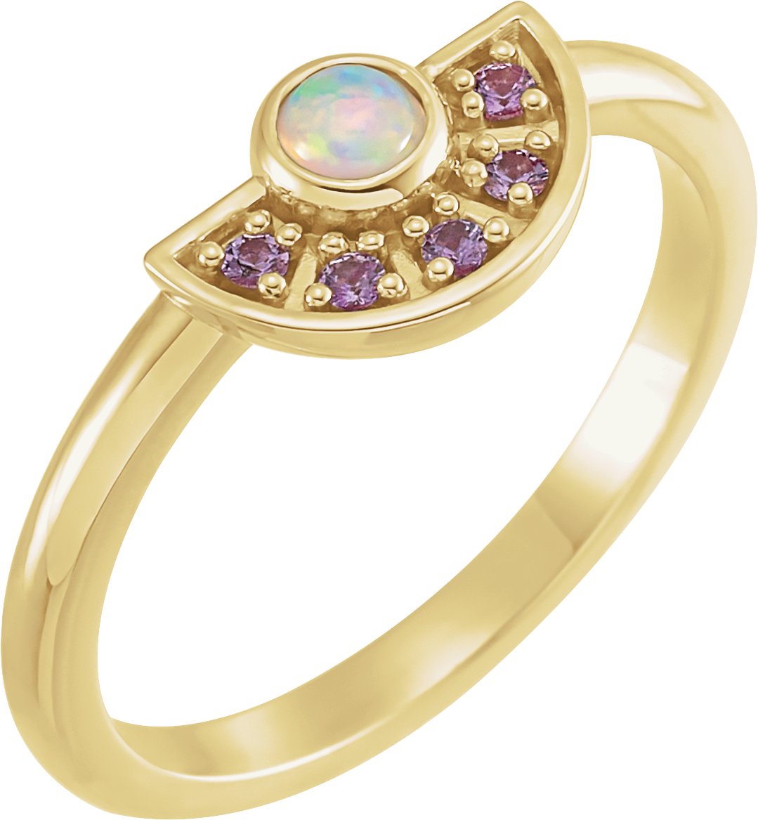 14K Yellow Natural Ethiopian Opal & Natural Pink Sapphire Fan Ring