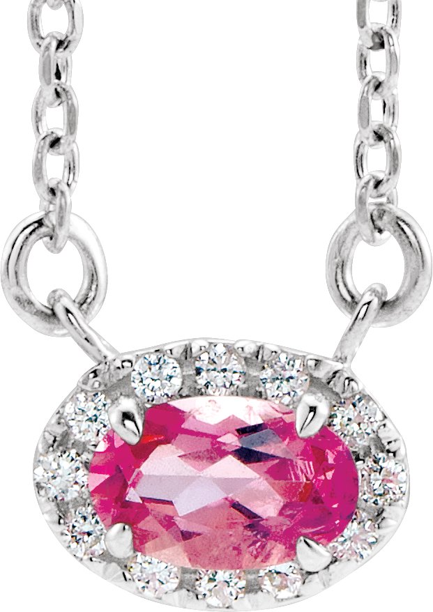Sterling Silver 5x3 mm Oval Pink Tourmaline & .05 CTW Diamond 16" Necklace