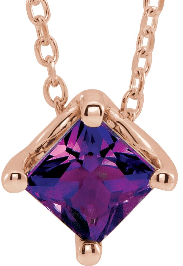 14K Rose Amethyst Solitaire 16 18 inch Necklace Ref. 15609012