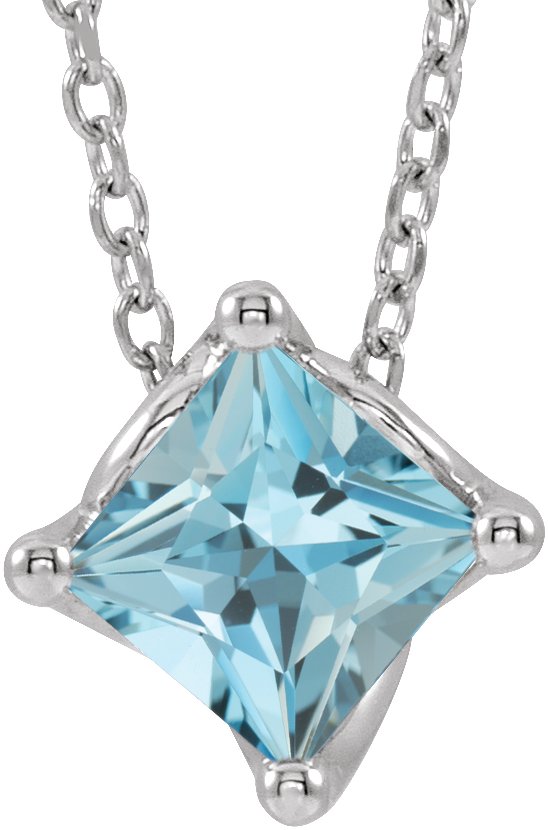 14K White Aquamarine Solitaire 16-18" Necklace