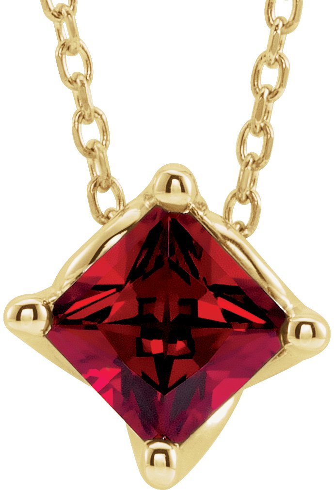 14K Yellow 5x5 mm Square Lab-Grown Ruby Solitaire 16-18" Necklace