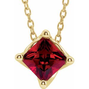 14K Yellow 5x5 mm Square Lab-Grown Ruby Solitaire 16-18" Necklace