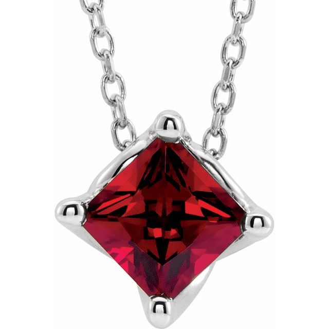 Sterling Silver 5x5 mm Square Lab-Grown Ruby Solitaire 16-18