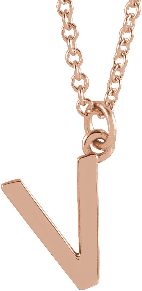 18K Rose Gold Plated Sterling Silver Initial V Dangle 16 inch Necklace Ref 17719418