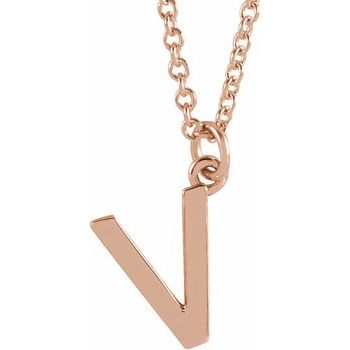 18K Rose Gold Plated Sterling Silver Initial V Dangle 16 inch Necklace Ref 17719418