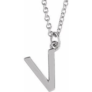 Sterling Silver Initial V Dangle 18" Necklace
