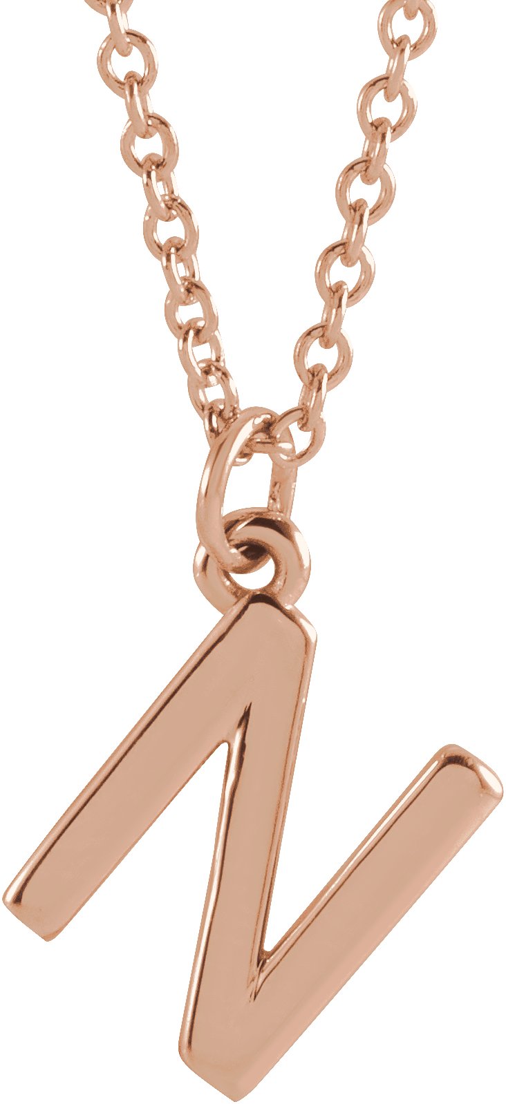 18K Rose Gold Plated Sterling Silver Initial N Dangle 16 inch Necklace Ref 17719402