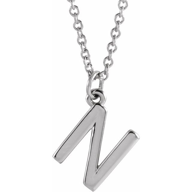 Sterling Silver Initial N Dangle 18 Necklace