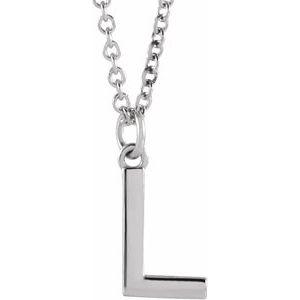 14K White Initial L Dangle 18" Necklace