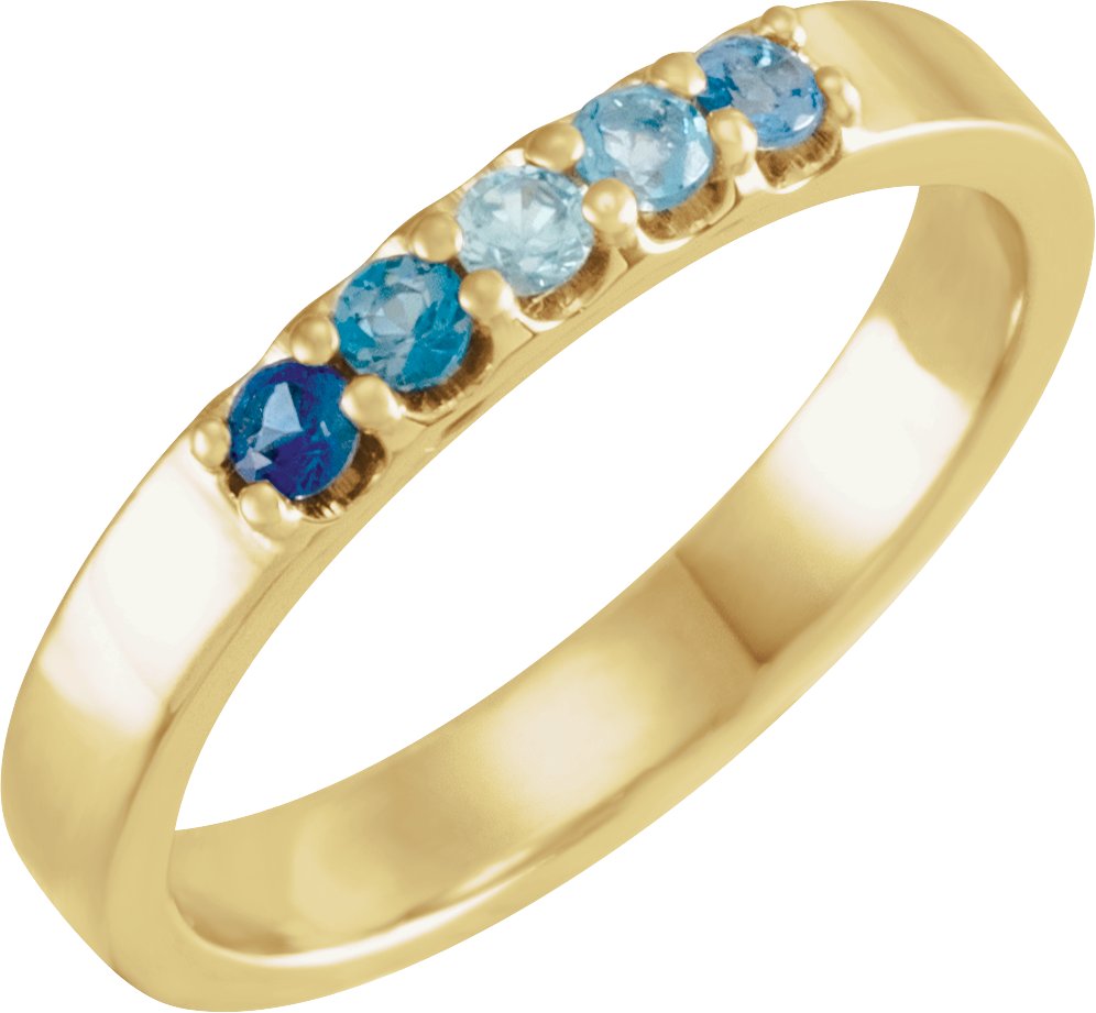 14K Yellow Natural Blue Multi-Gemstone Midi Ring