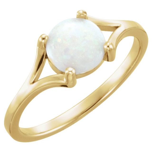 14K Yellow 7 mm Natural White Opal Cabochon Ring