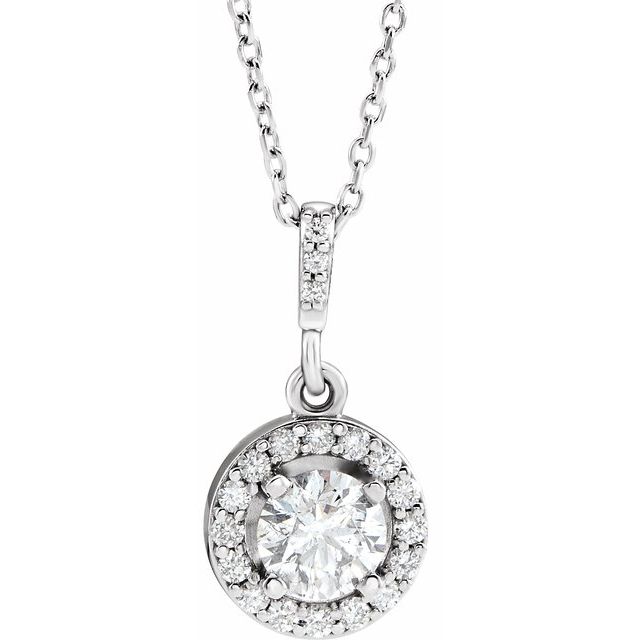 14K White 1/2 CTW Diamond Halo-Style 18" Necklace
