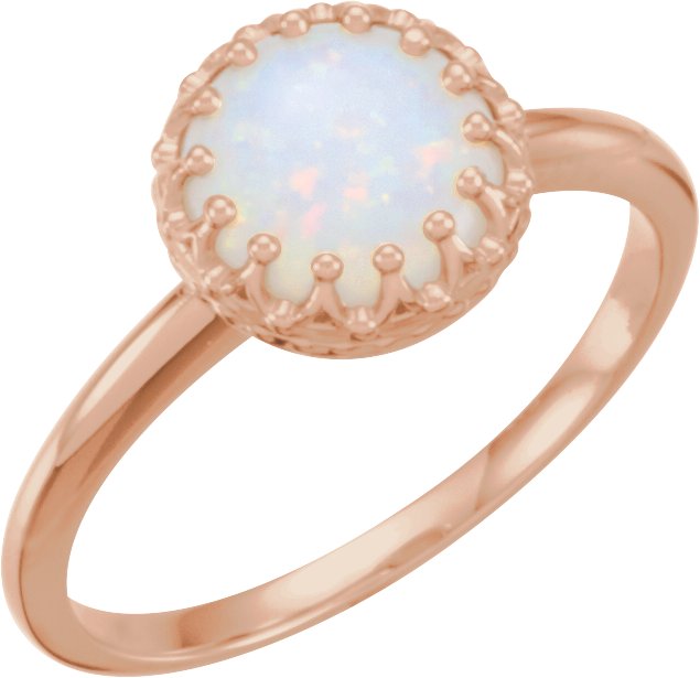 14K Rose 8 mm Natural Opal Crown Cabochon Ring<br>(Size 7)