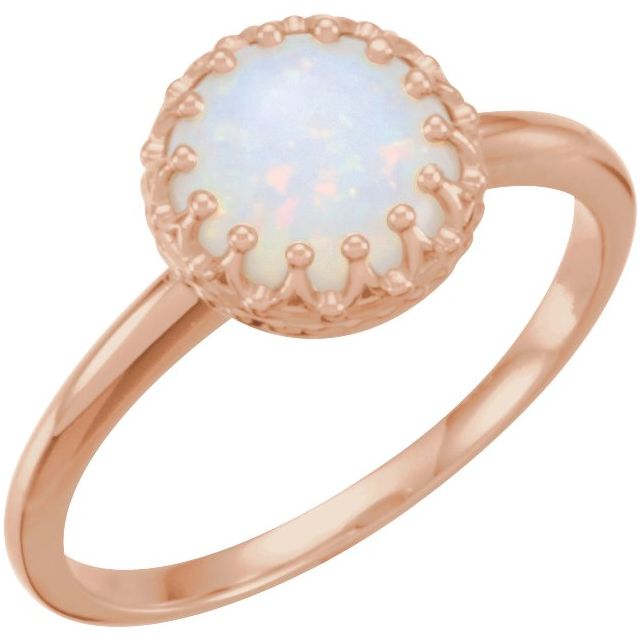 14K Rose 8 mm Natural Opal Crown Cabochon Ring