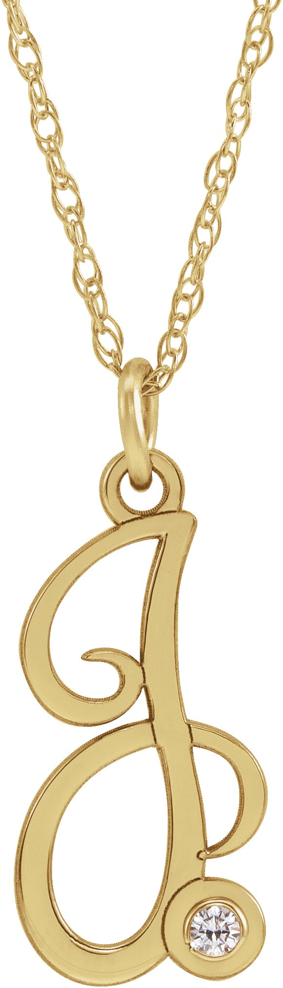 14K Yellow .02 CT Diamond Script Initial J 16-18" Necklace