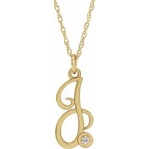 14K Yellow Gold-Plated .02 CT Diamond Script Initial J 16-18" Necklace