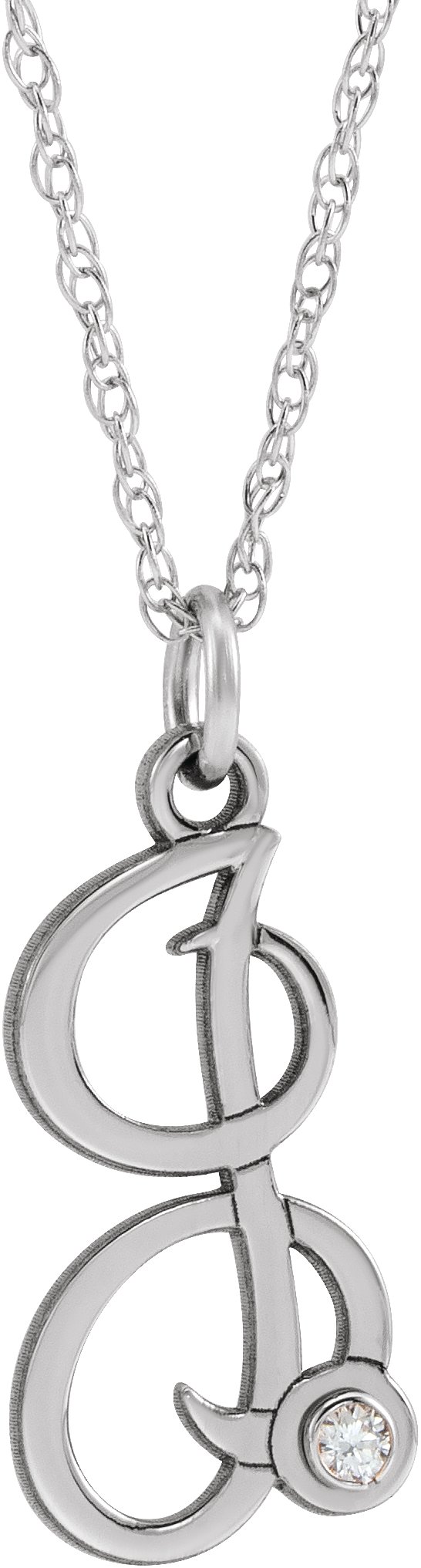 Sterling Silver .02 CT Diamond Script Initial I 16-18" Necklace