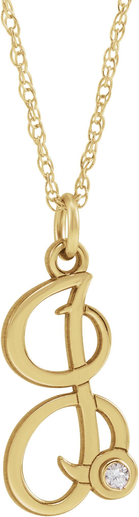 14K Yellow Gold-Plated .02 CT Diamond Script Initial I 16-18" Necklace