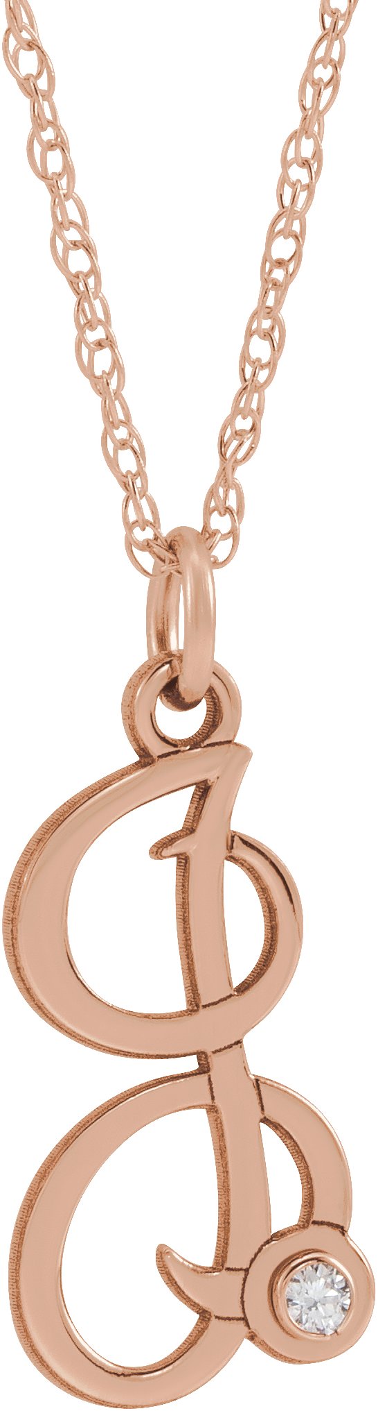 14K Rose Gold-Plated Sterling Silver .02 CT Diamond Script Initial I 16-18" Necklace