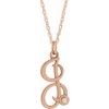14K Rose Gold Plated Sterling Silver .02 CT Diamond Script Initial I 16 18 inch Necklace Ref. 16047652