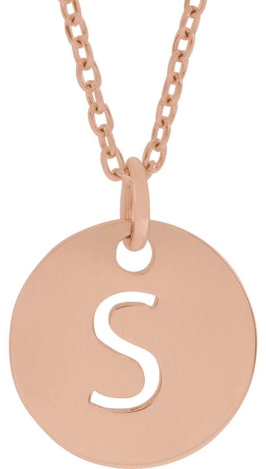 18K Rose Gold Plated Sterling Silver Initial S 10 mm Disc 16 to 18 inch Necklace Ref 17697389