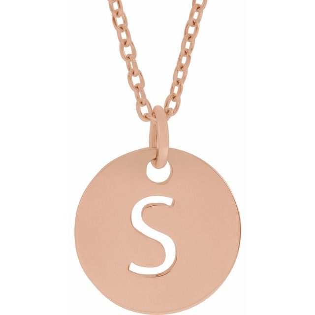 18K Rose Gold-Plated Sterling Silver Initial S 10 mm Disc 16-18