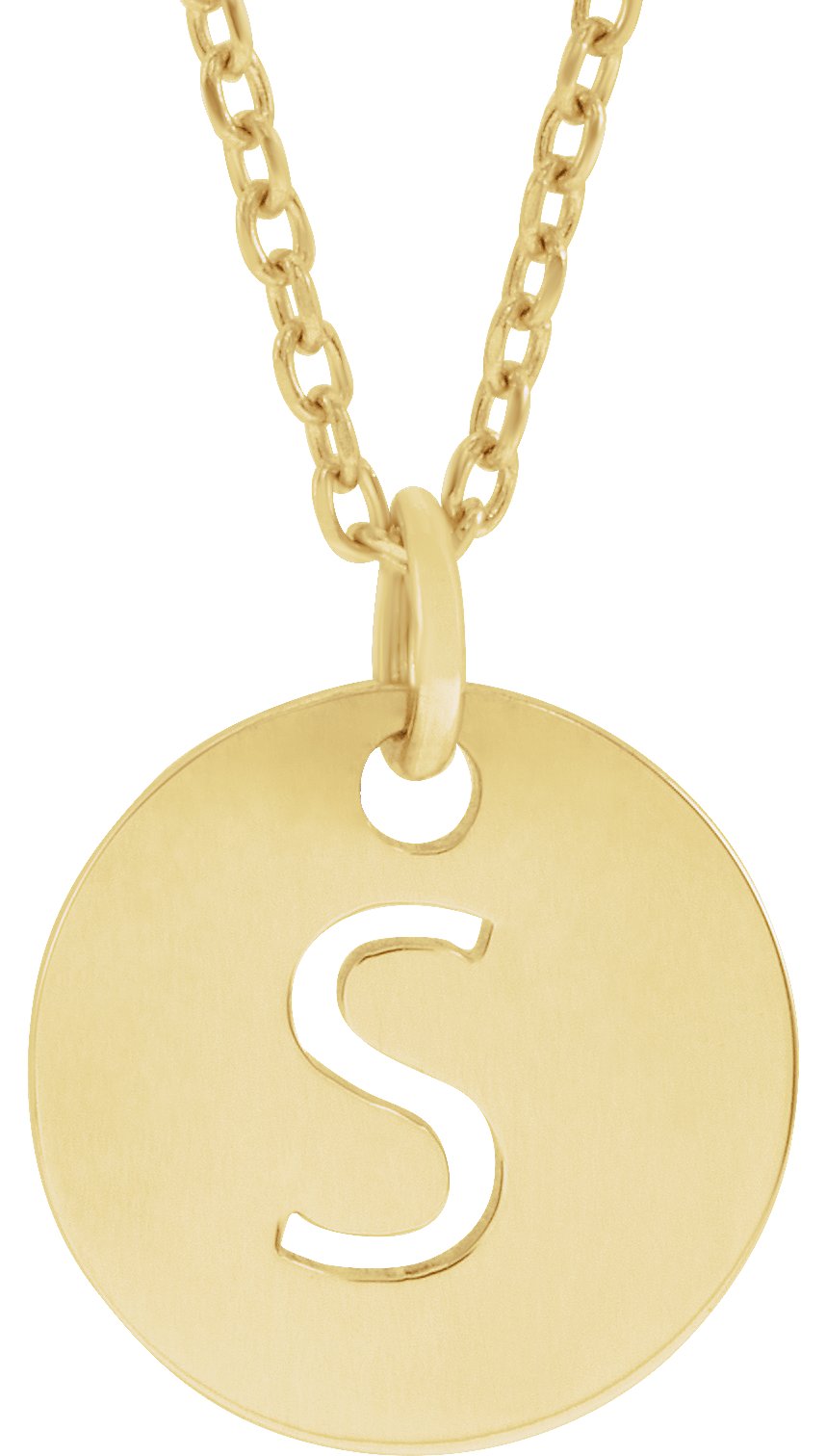 18K Yellow Gold Plated Sterling Silver Initial S 10 mm Disc 16 to 18 inch Necklace Ref 17697363