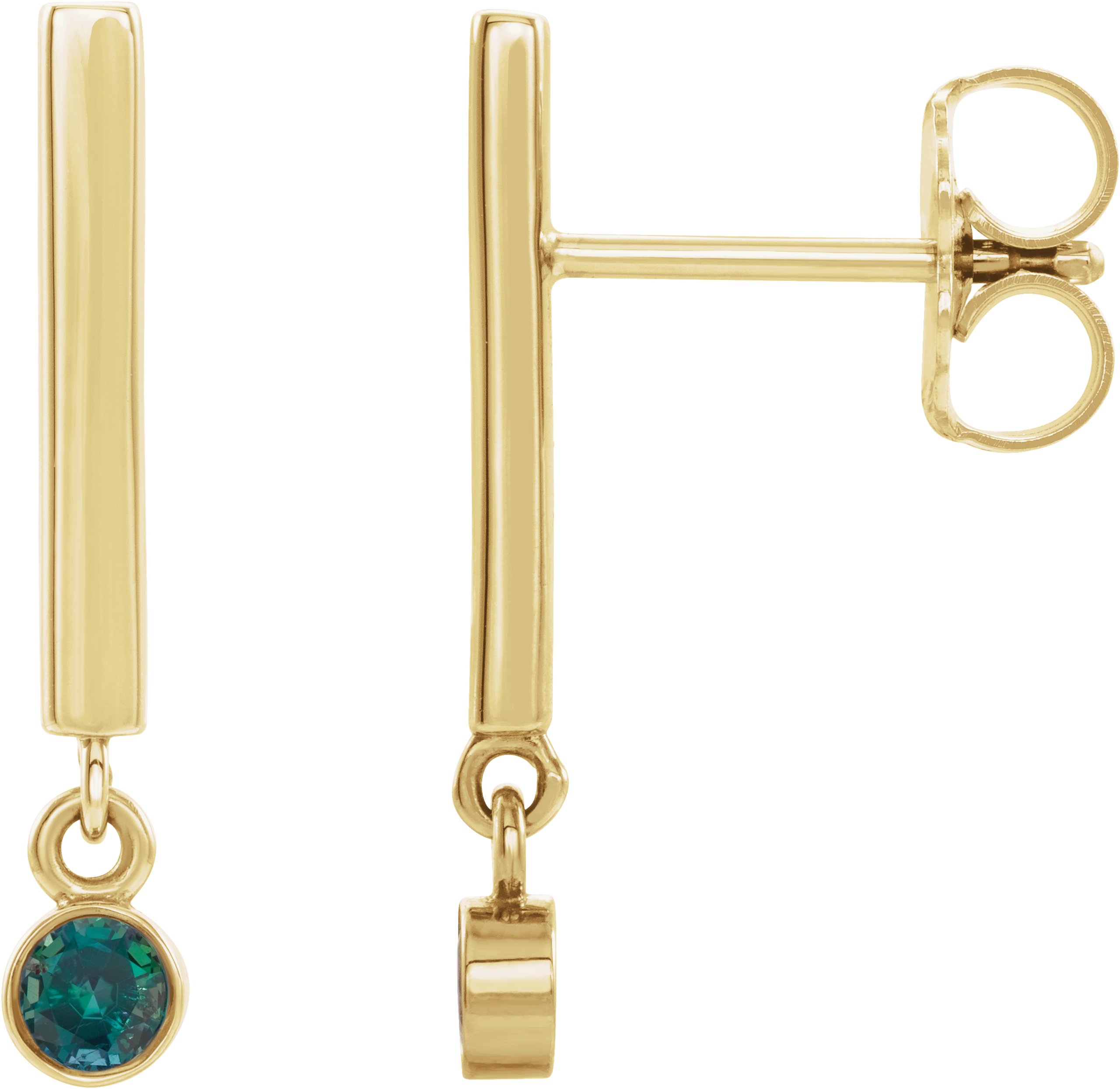 14K Yellow Natural Alexandrite Bar Earrings