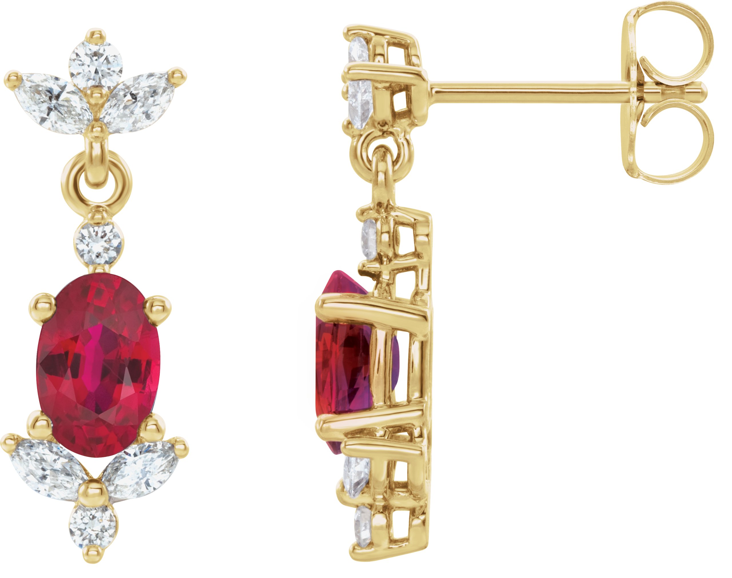 14K Yellow Natural Ruby & 1/3 CTW Natural Diamond Earrings