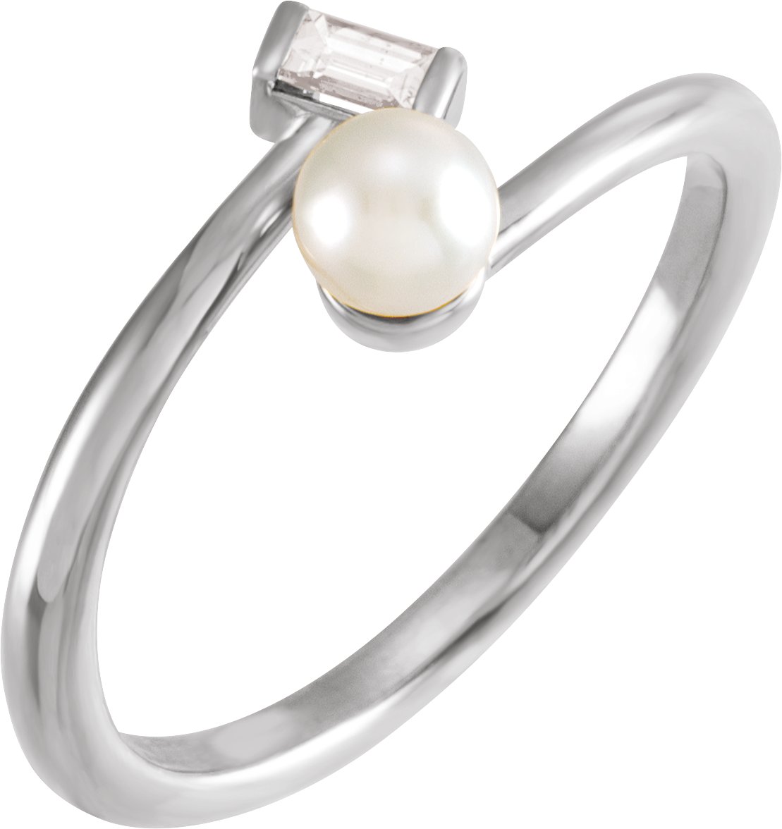 Sterling Silver Cultured Akoya Pearl & 1/10 CT Natural Diamond Ring