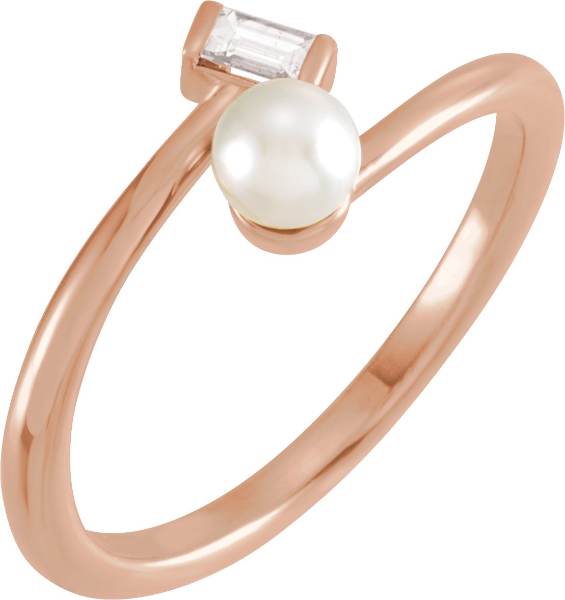 14K Rose Cultured Akoya Pearl & 1/10 CT Natural Diamond Ring