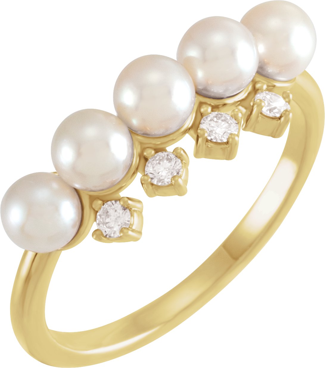 14K Yellow Cultured White Akoya Pearl & 1/8 CTW Natural Diamond Stackable Ring