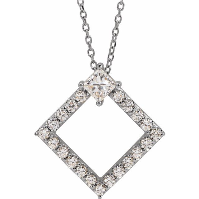 14K White 5/8 CTW Natural Diamond 16-18" Necklace