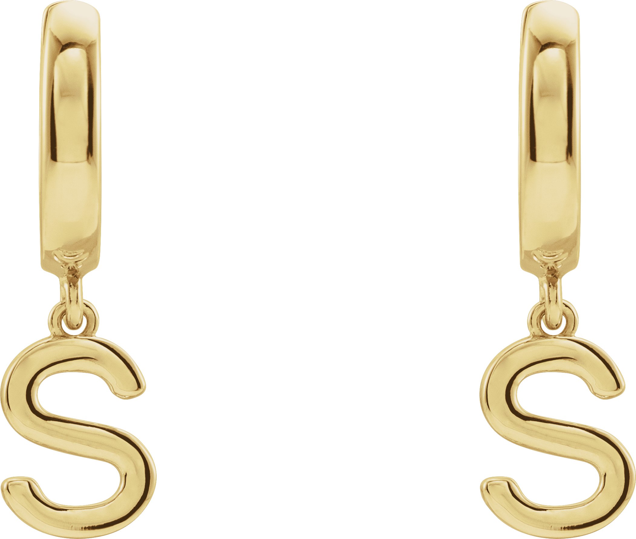 14K Yellow Initial S Hinged Huggie Earring