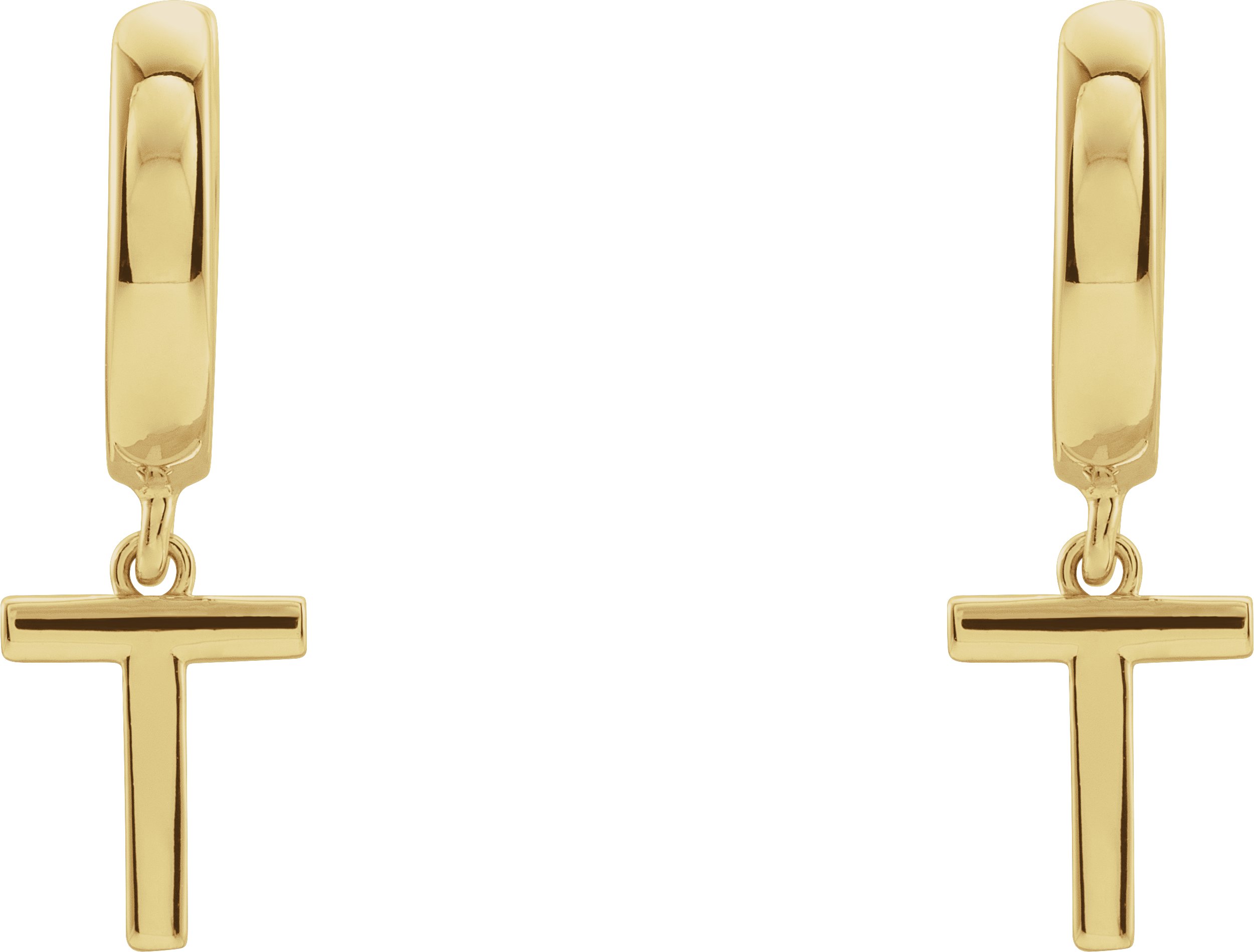 14K Yellow Initial T Hinged Huggie Earring