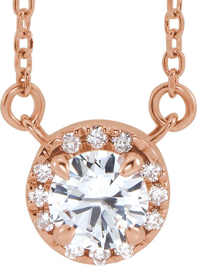 14K Rose 4.5 mm Round White Sapphire & .06 CTW Diamond 18" Necklace